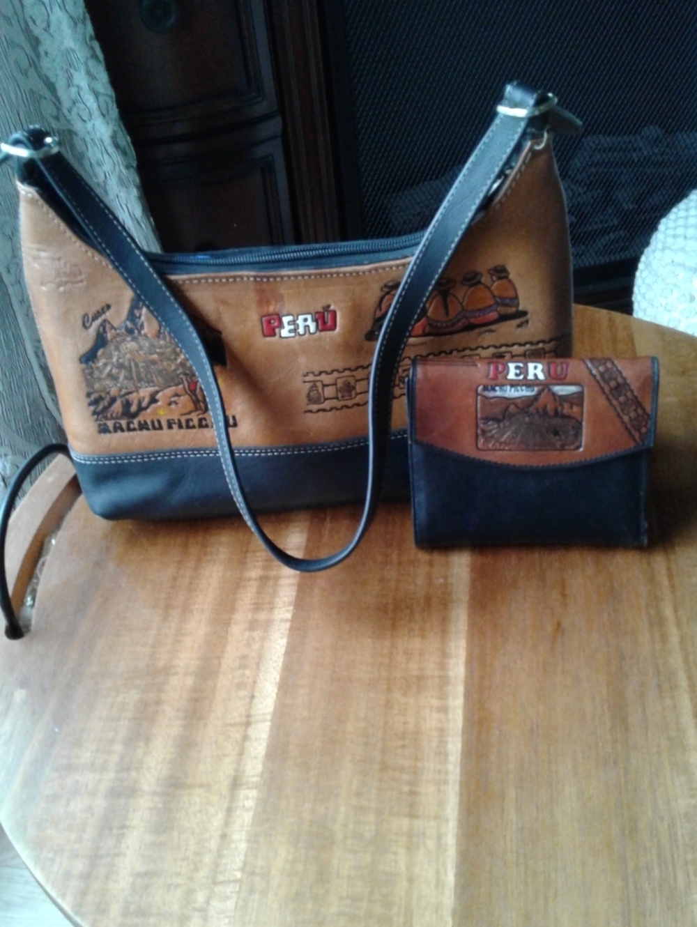 Leather Two-Tone Brown & Black Shoulder Bag with Wallet